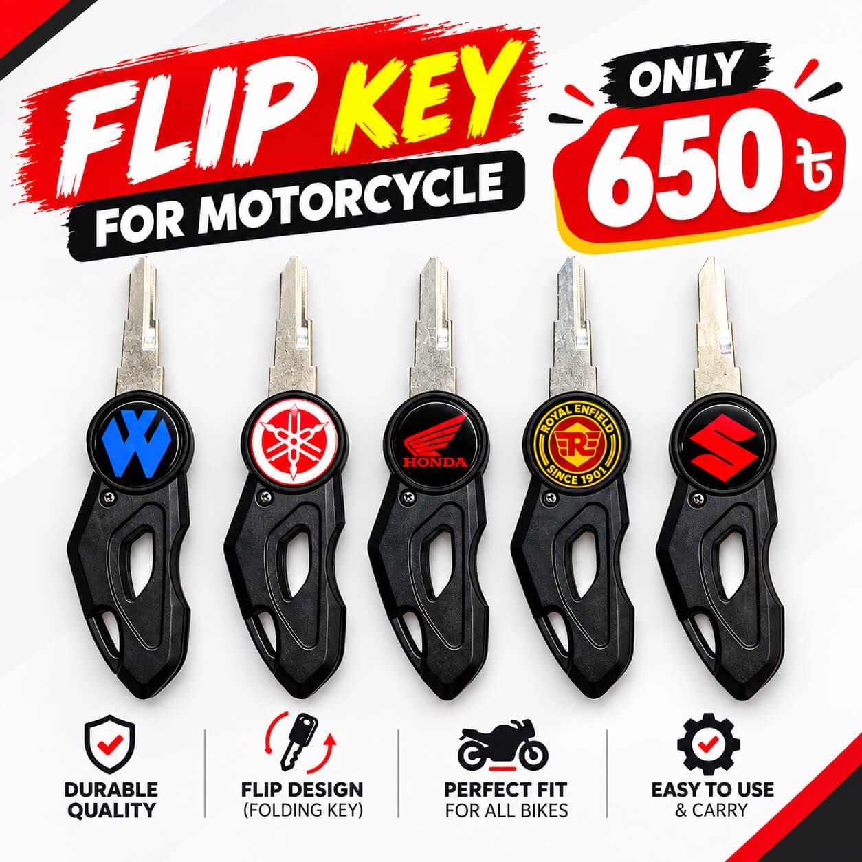 Premium Motorcycle Folding Flip Key
