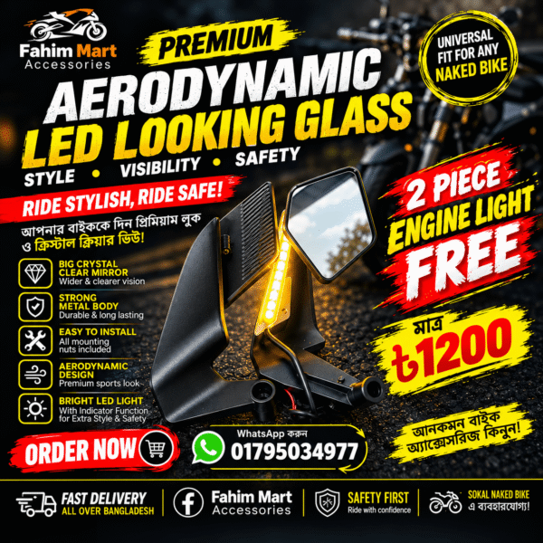 Premium Aerodynamic LED Looking Glass for Motorcycle